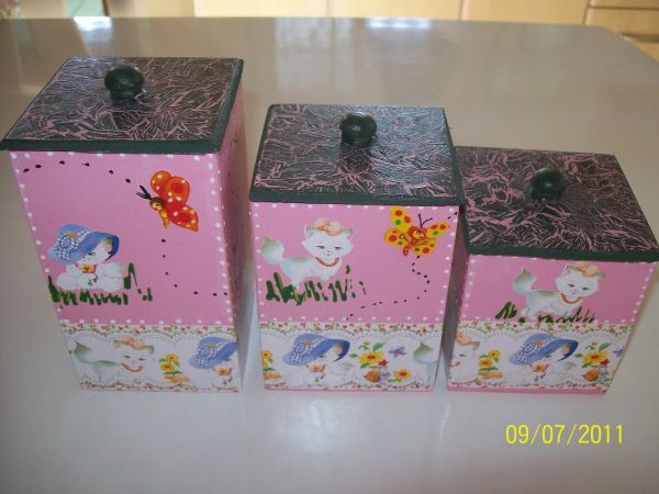 Kit 3 potinhos rosa gatinha Marie